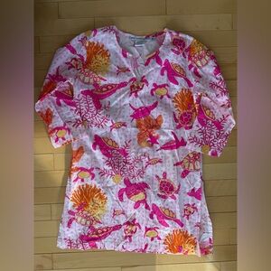 Gretchen Scott pink orange turtles tunic size medium NWOT